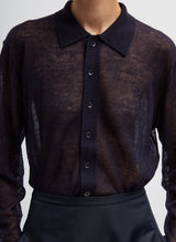 Tibi-Sheer Sweater Polo Button Cardigan - Dark Navy-Cardigans-Boboli-Vancouver-Canada