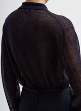 Tibi-Sheer Sweater Polo Button Cardigan - Dark Navy-Cardigans-Boboli-Vancouver-Canada