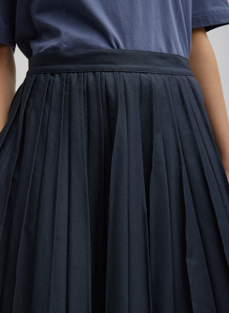 Tibi-Oliver Cotton Stretch Pintucked Skirt - Slate Blue-Skirts-Boboli-Vancouver-Canada