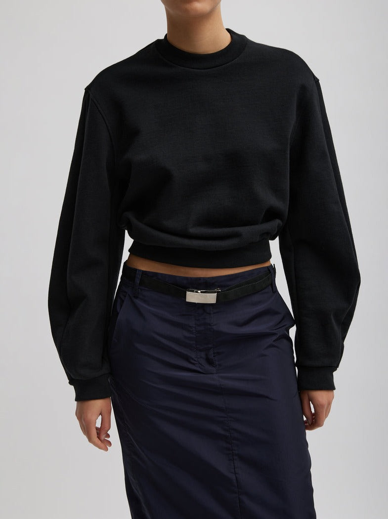 Tibi-Sculpted Sleeve Short Sweatshirt - Black-Sweaters-Boboli-Vancouver-Canada