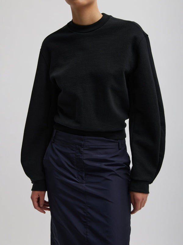 Tibi-Sculpted Sleeve Short Sweatshirt - Black-Sweaters-XXS-Boboli-Vancouver-Canada