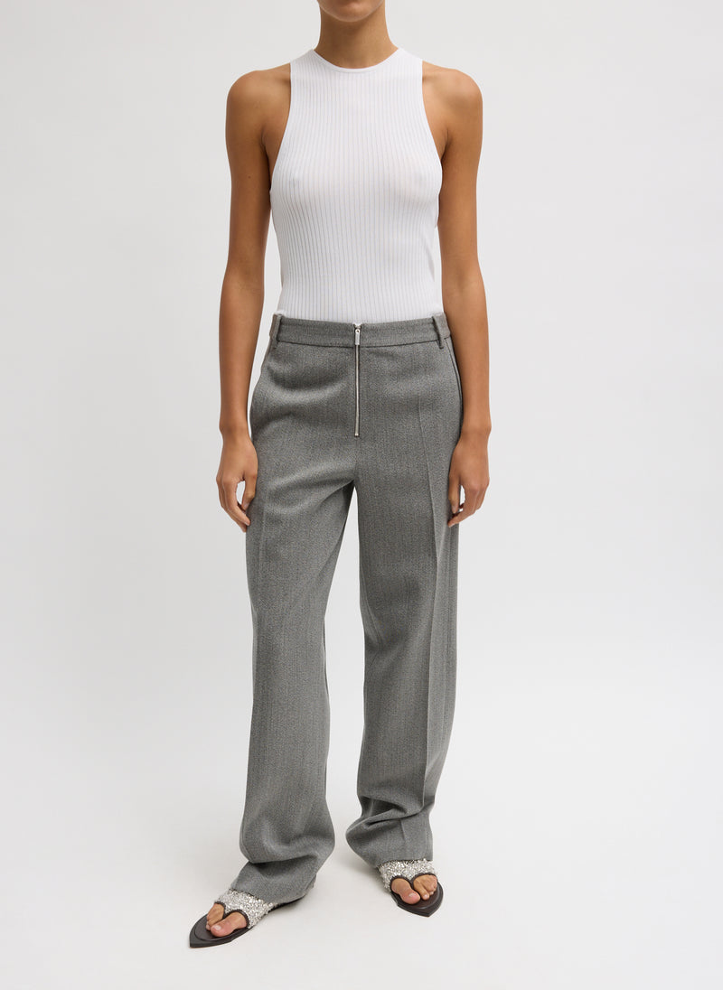 Tibi-Structured Wool Zip Front Trouser - Grey-Pants-Boboli-Vancouver-Canada