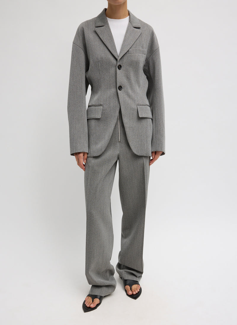 Tibi-Structured Wool Zip Front Trouser - Grey-Pants-Boboli-Vancouver-Canada