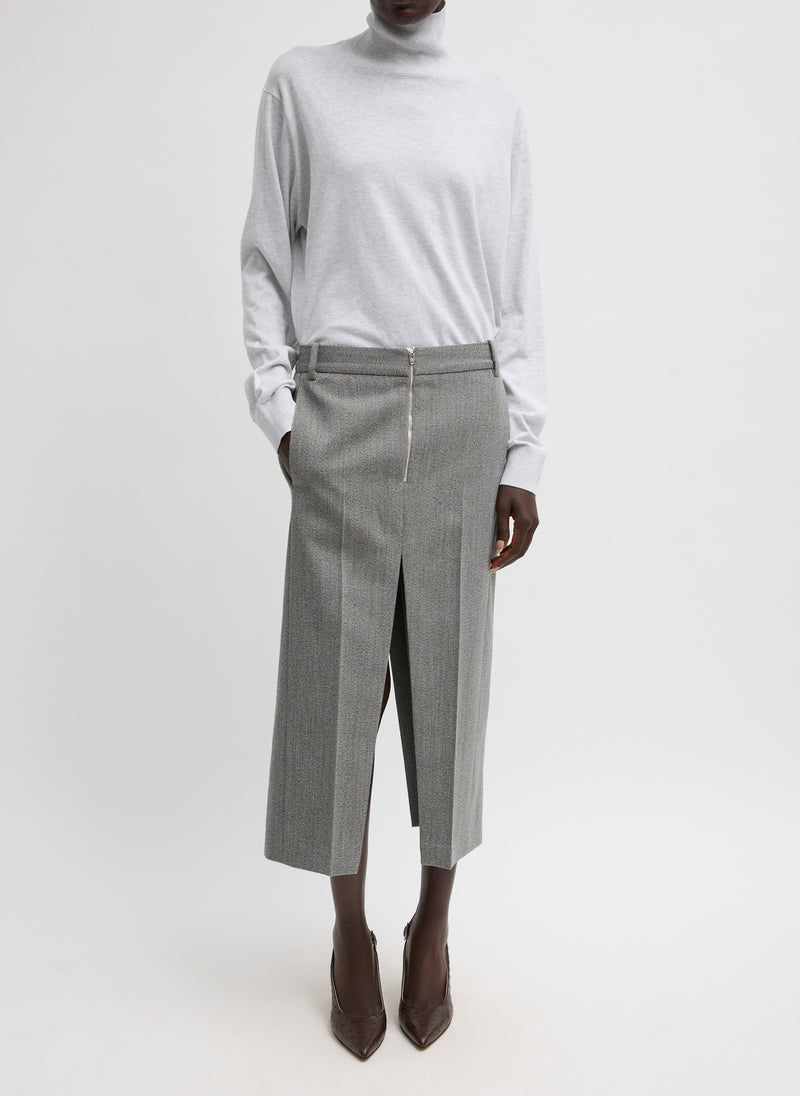 Tibi-Structured Wool Zip Front Midi Trouser Skirt - Grey-Skirts-Boboli-Vancouver-Canada