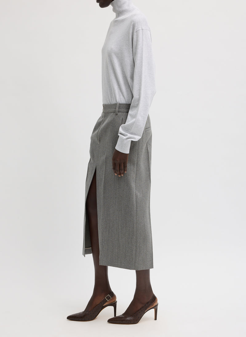 Tibi-Structured Wool Zip Front Midi Trouser Skirt - Grey-Skirts-Boboli-Vancouver-Canada
