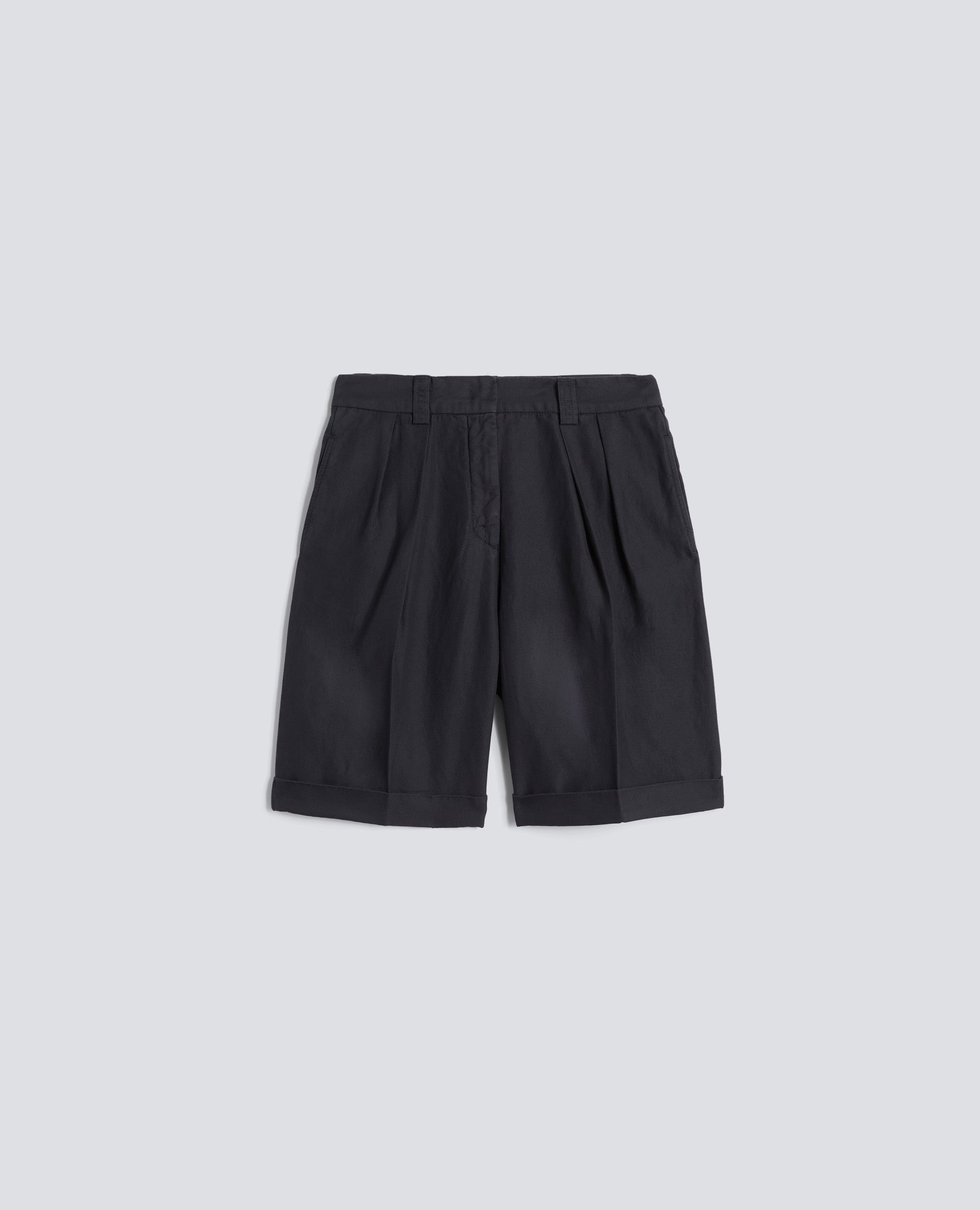 Aspesi-Gabardine Bermuda Shorts In Cotton And Slub Linen - Navy Blue-Shorts-Boboli-Vancouver-Canada
