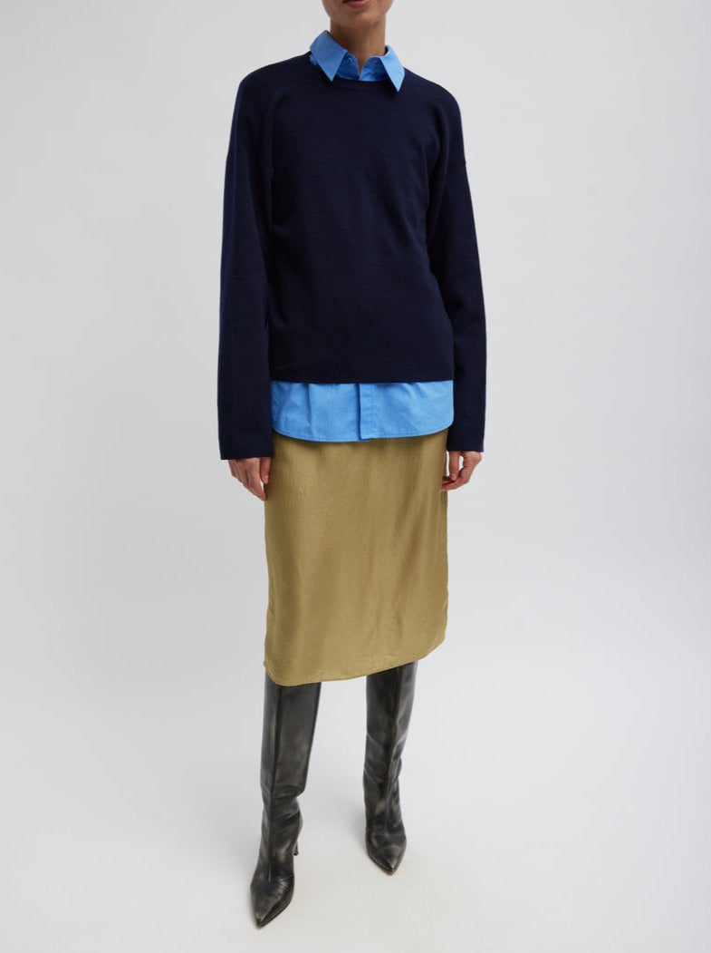 Tibi-Double Faced Cashmere Easy Sweater - Navy Darna-Sweaters-Boboli-Vancouver-Canada