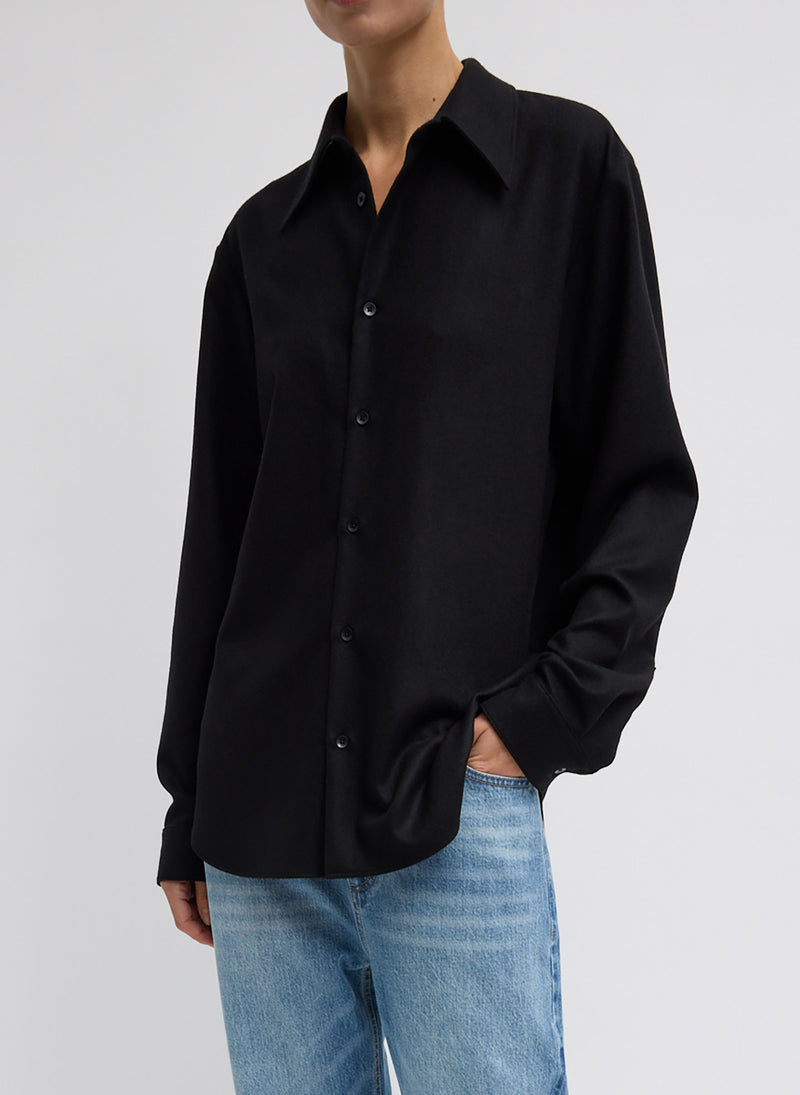 Tibi-Cashmere Suiting Classic Mens Shirt - Black-Shirts-Boboli-Vancouver-Canada