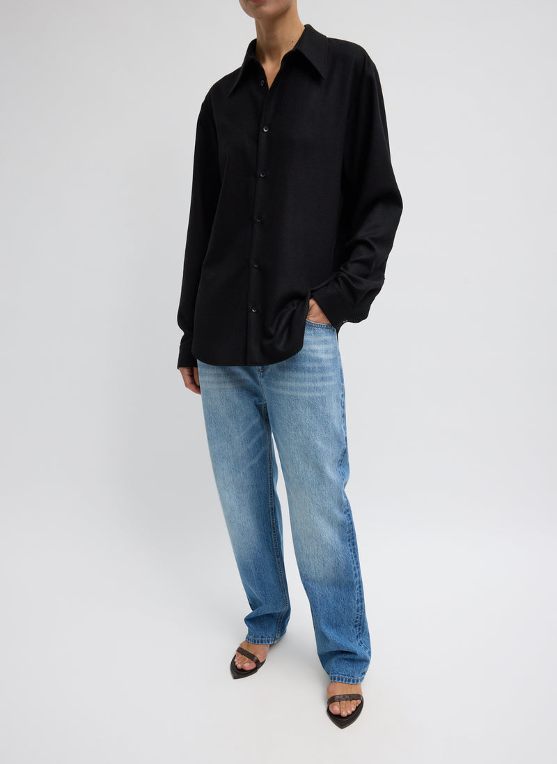 Tibi-Cashmere Suiting Classic Mens Shirt - Black-Shirts-Boboli-Vancouver-Canada