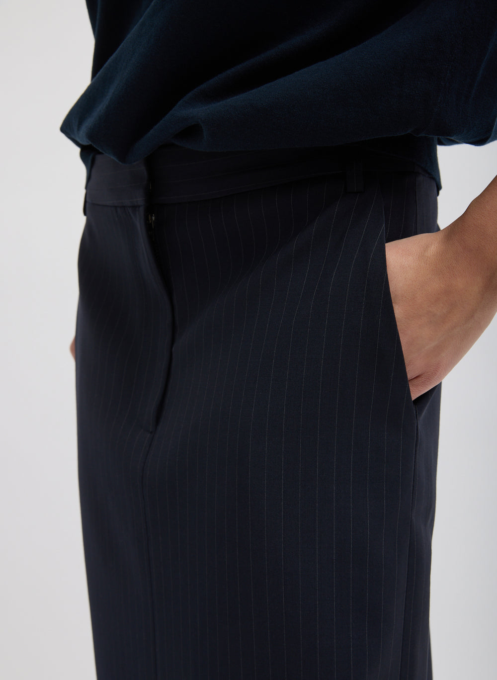 Tibi-Dominic Pinstripe Long Trouser Skirt - Navy/Multi-Skirts-Boboli-Vancouver-Canada