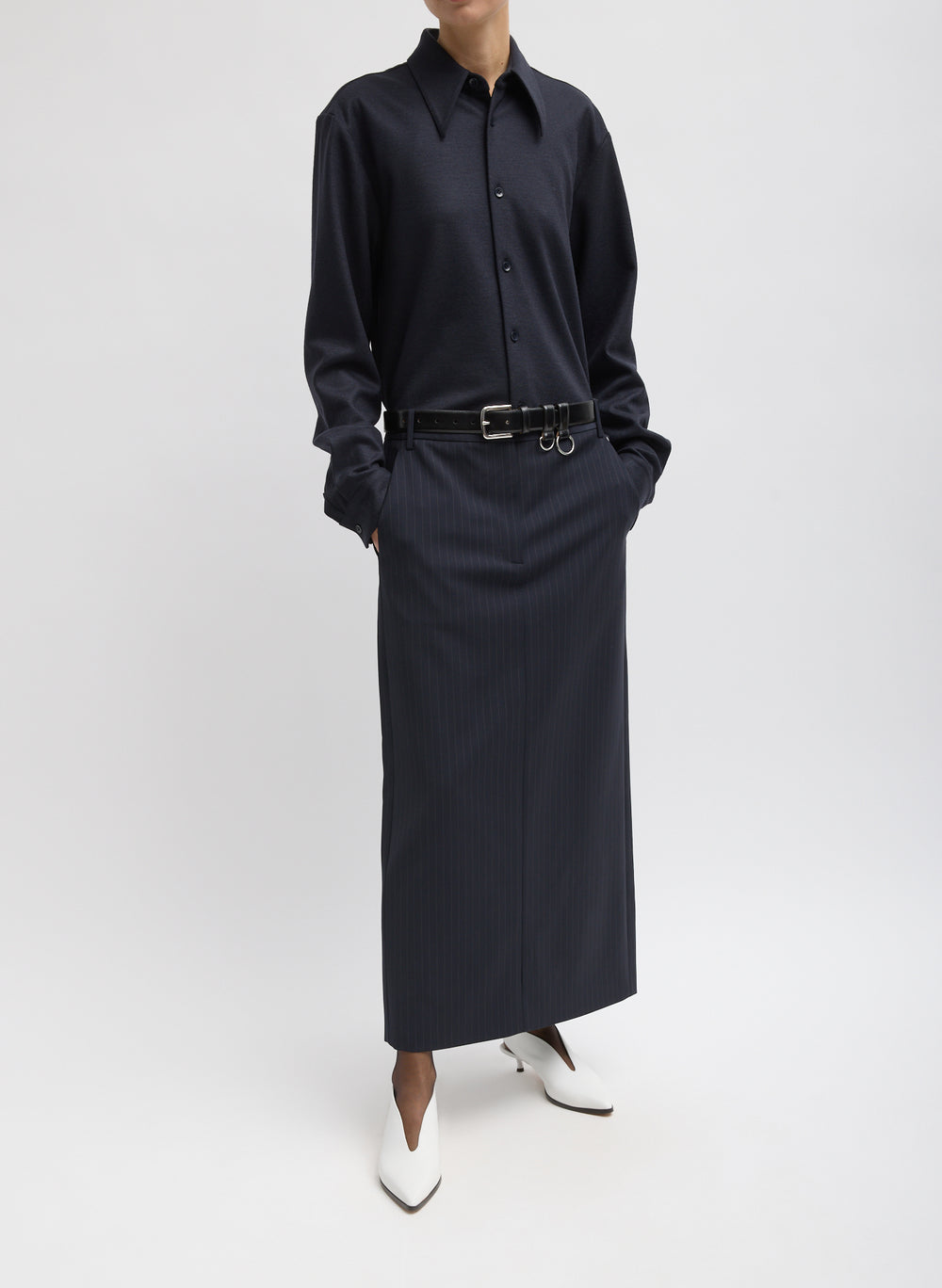 Tibi-Dominic Pinstripe Long Trouser Skirt - Navy/Multi-Skirts-Boboli-Vancouver-Canada