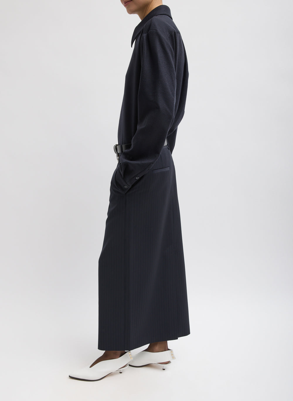 Tibi-Dominic Pinstripe Long Trouser Skirt - Navy/Multi-Skirts-Boboli-Vancouver-Canada