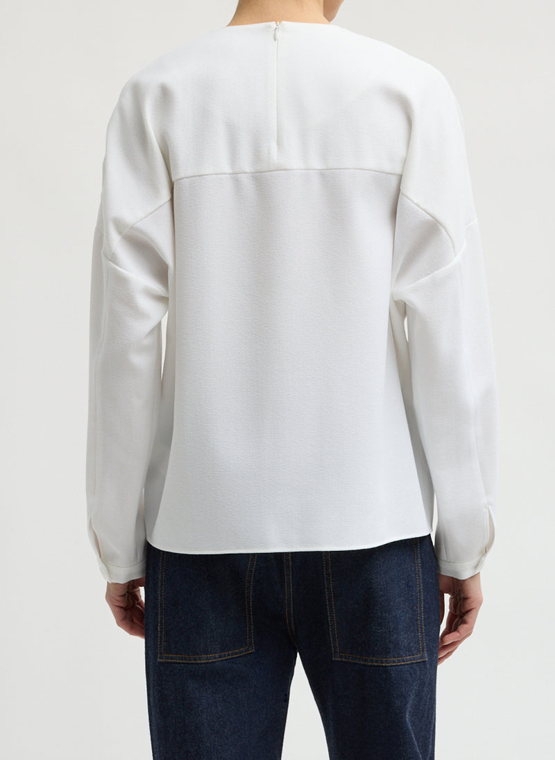 Tibi-Mica Crepe Vneck Top - White-Tops-Boboli-Vancouver-Canada