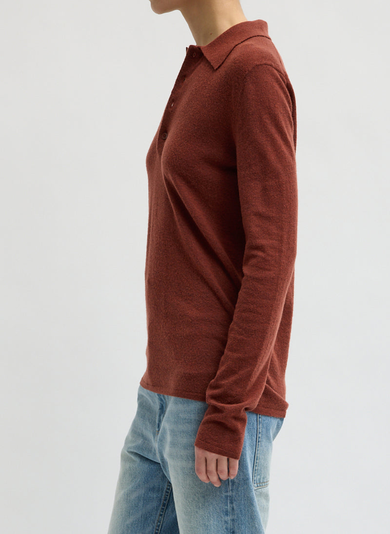 Tibi-Skinlike Mercerized Wool Soft Sheer Polo - Red Clay-Sweaters-Boboli-Vancouver-Canada