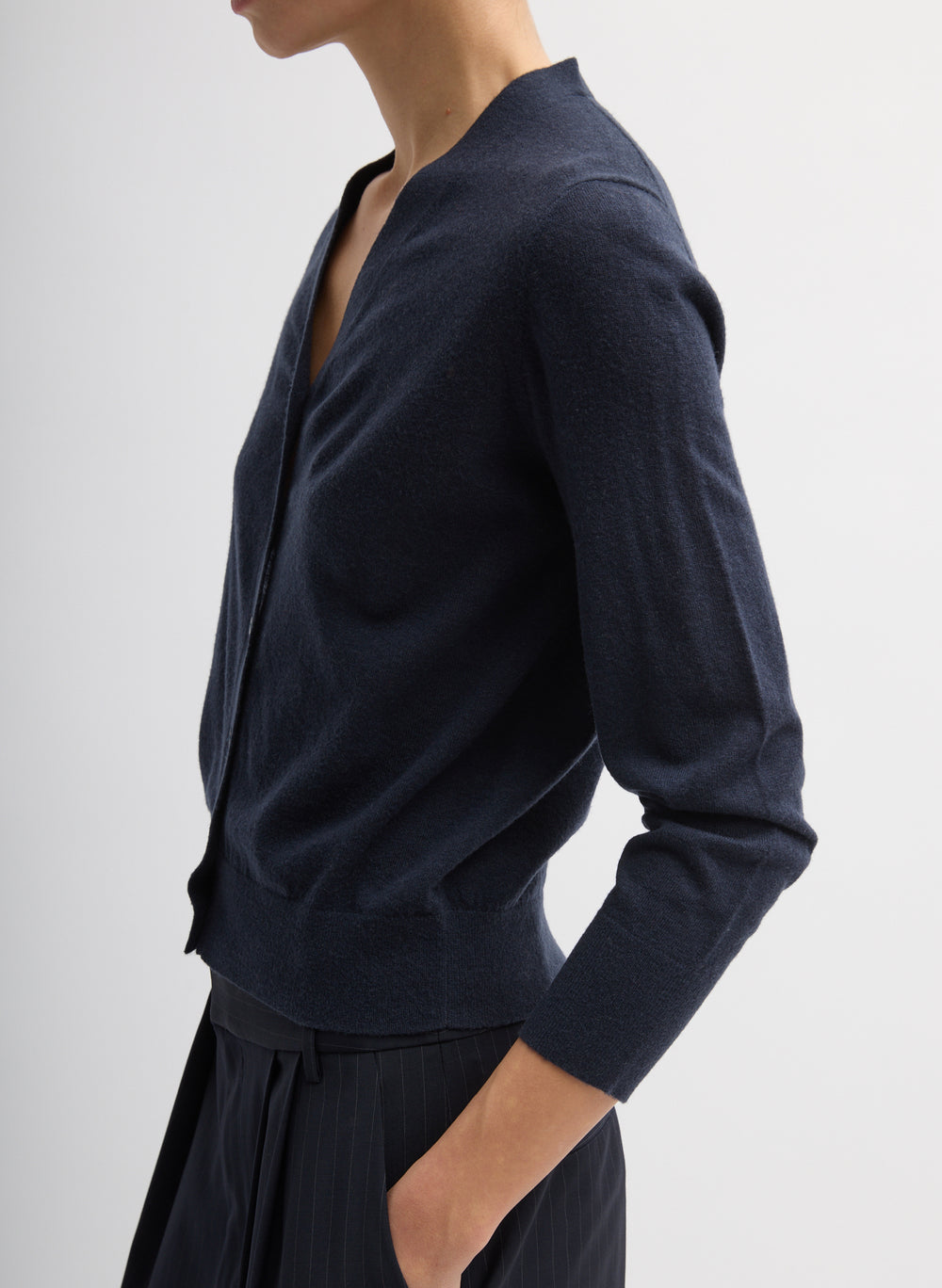 Tibi-Skinlike Mercerized Wool VNeck Cardigan - Navy-Cardigans-Boboli-Vancouver-Canada