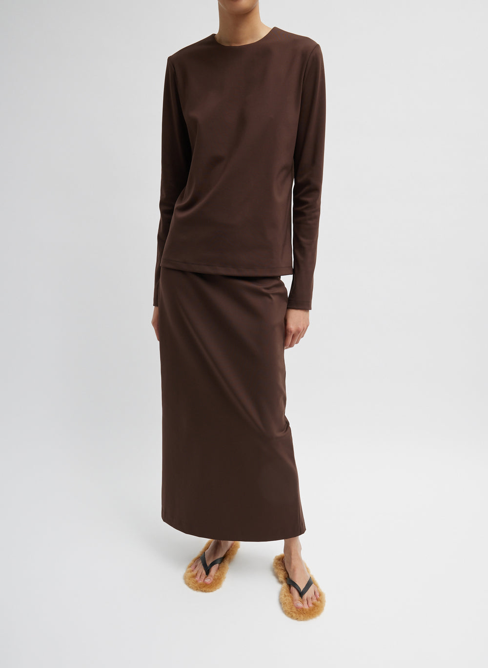 Tibi-Compact Ultra Stretch L.S. Slim Top - Brown-Tops-Boboli-Vancouver-Canada