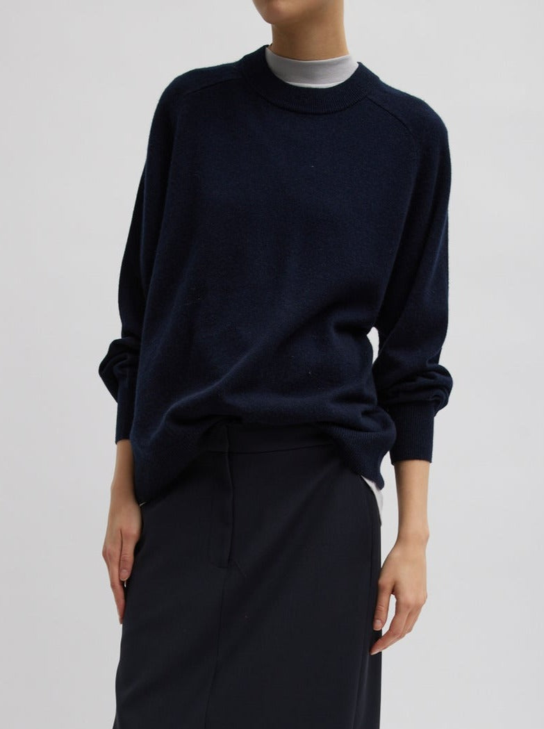 Tibi-Washable Cashmere Crewneck Sweater - Navy-Sweaters-XXS-Boboli-Vancouver-Canada