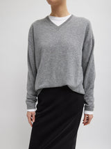 Tibi-Washable Cashmere Easy Vneck Sweater - Heather Grey-Sweaters-Boboli-Vancouver-Canada