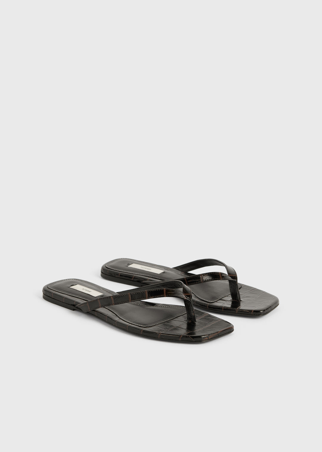 Totême-Croco-Embossed Flip Flops - Dark Brown-Shoes-Boboli-Vancouver-Canada