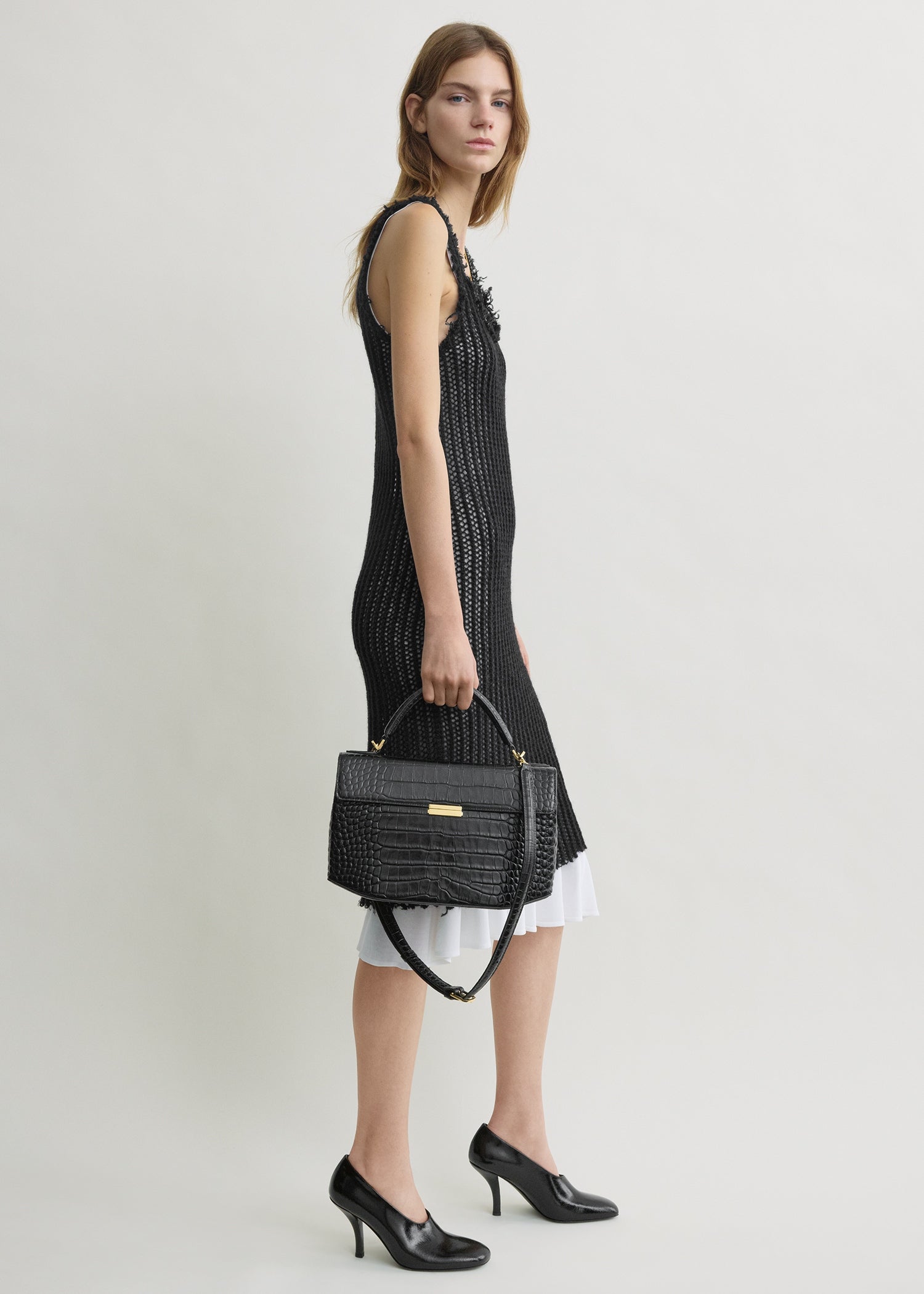 Totême-Clip Croco-Embossed Top Handle - Black-Bags-Boboli-Vancouver-Canada