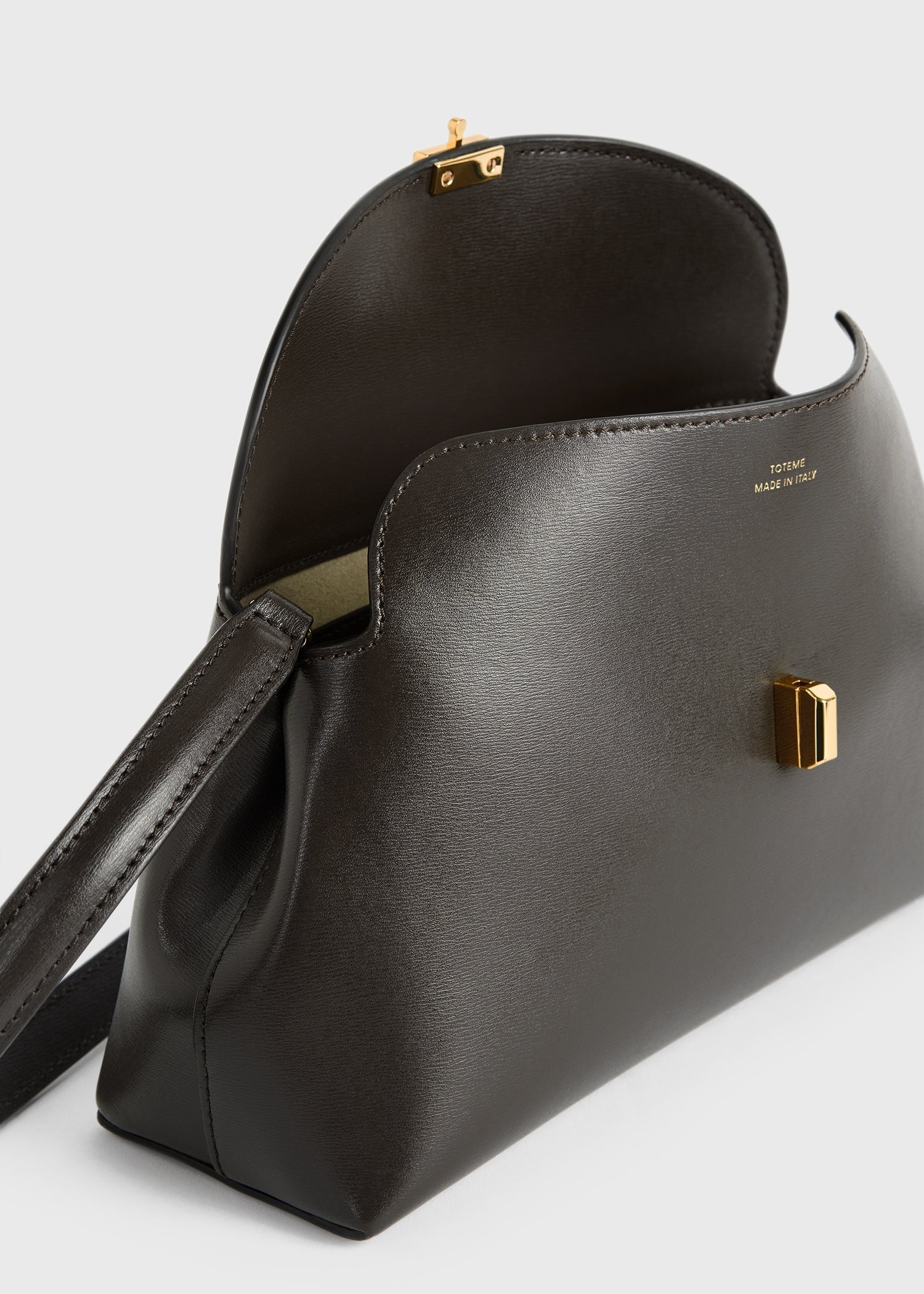 Totême-T-Lock Leather Clutch - Bark-Bags-Boboli-Vancouver-Canada