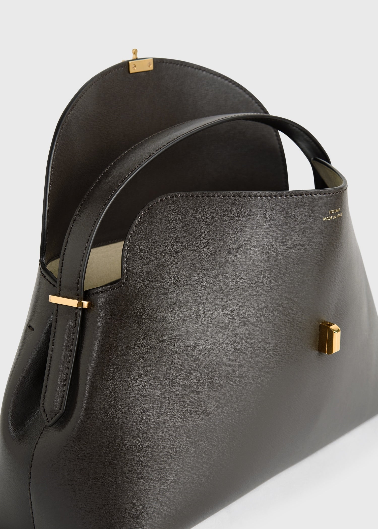 Totême-T-Lock Leather Top Handle - Bark-Bags-Boboli-Vancouver-Canada