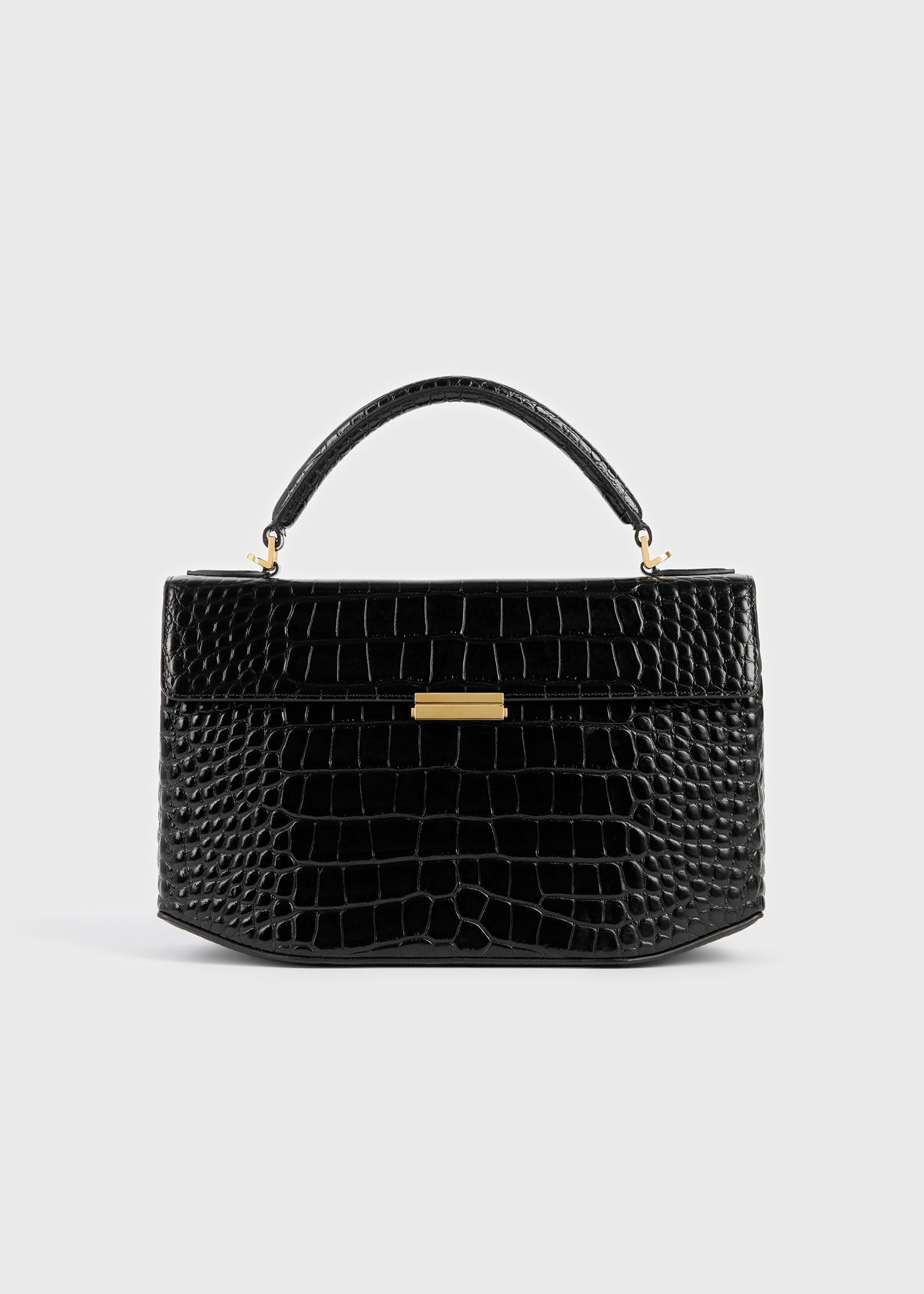 Totême-Clip Croco-Embossed Top Handle - Black-Bags-Boboli-Vancouver-Canada