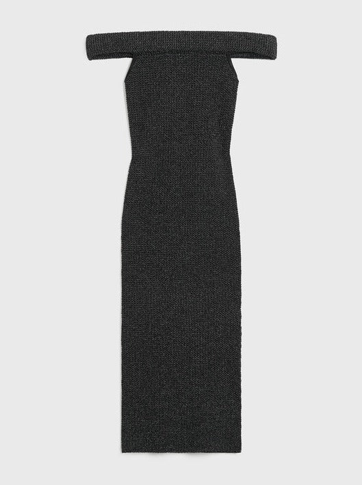 Totême-Off-Shoulder Roll Knit Dress - Black-Dresses-S-Boboli-Vancouver-Canada