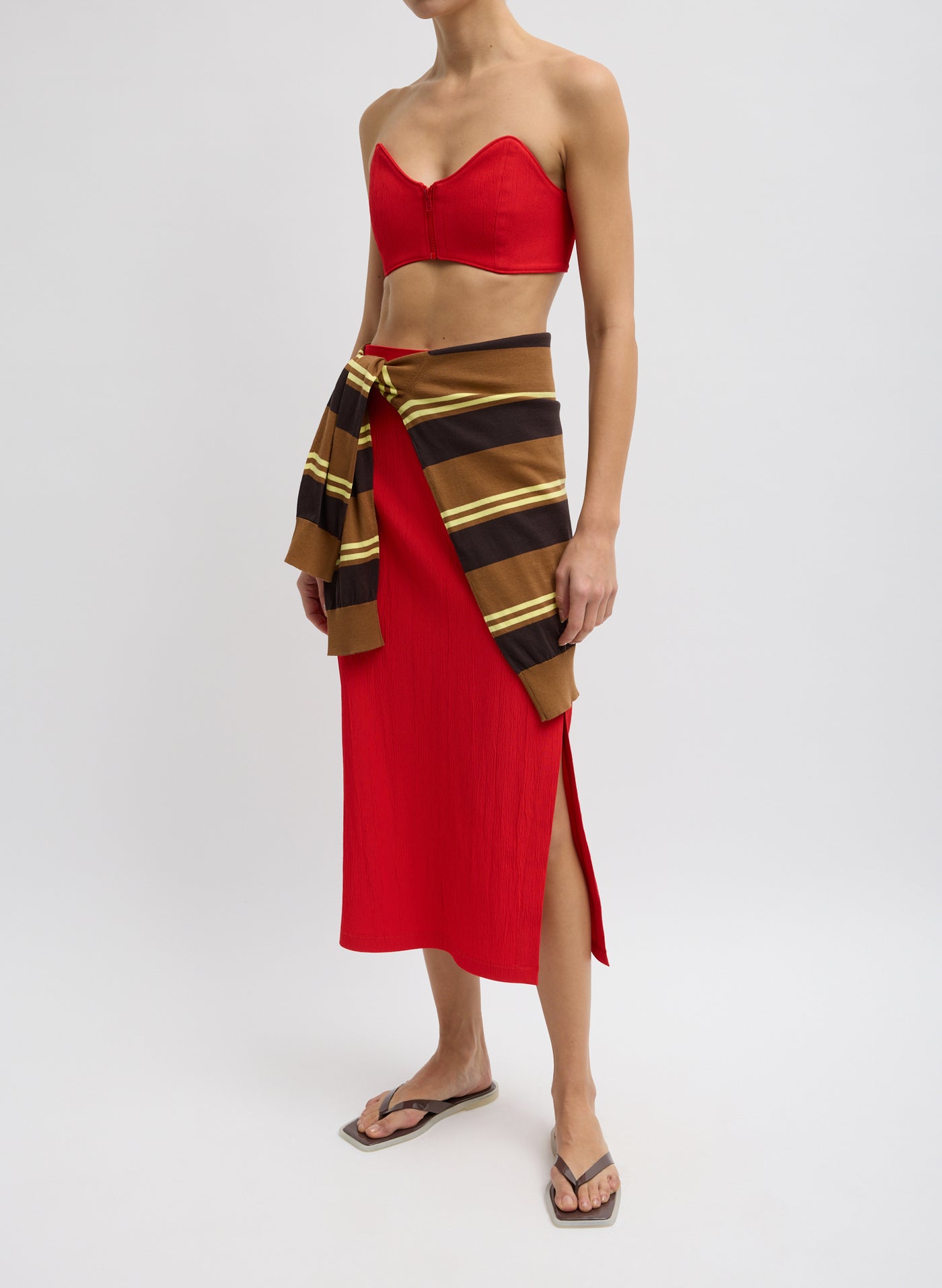 Tibi-Creased Stretch Crepe Skirt - Red-Skirts-Boboli-Vancouver-Canada