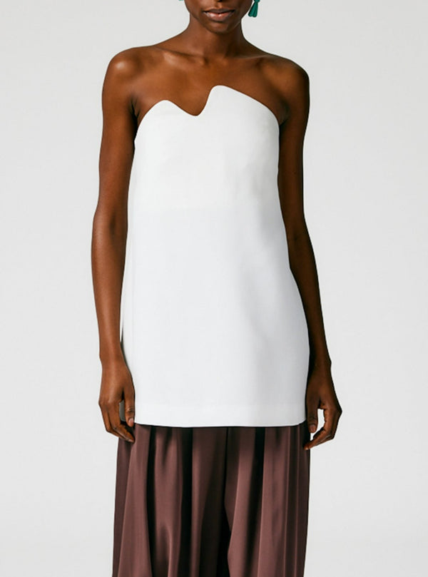 Fluid Drape Squiggly Strapless Tunic Top - Ivory