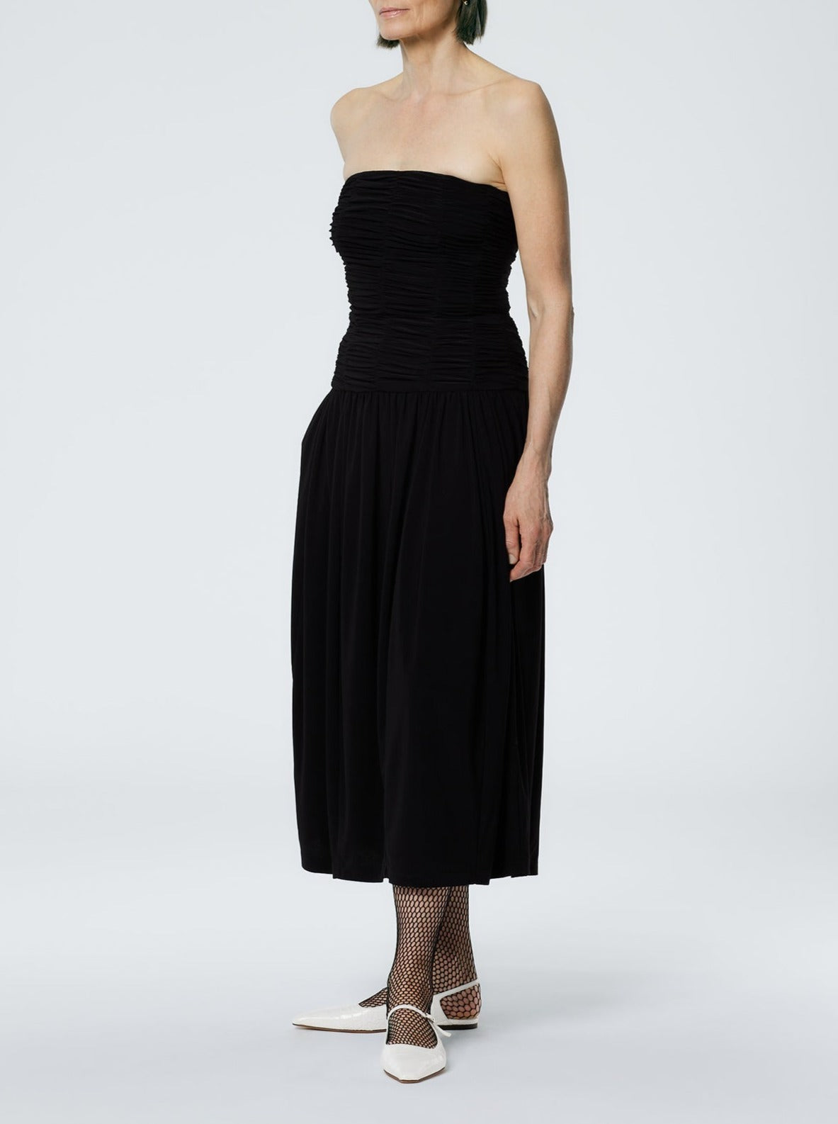 Tibi-Drapey Jersey Ruched Strapless Dress - Black-Dresses-Boboli-Vancouver-Canada