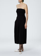 Tibi-Drapey Jersey Ruched Strapless Dress - Black-Dresses-Boboli-Vancouver-Canada