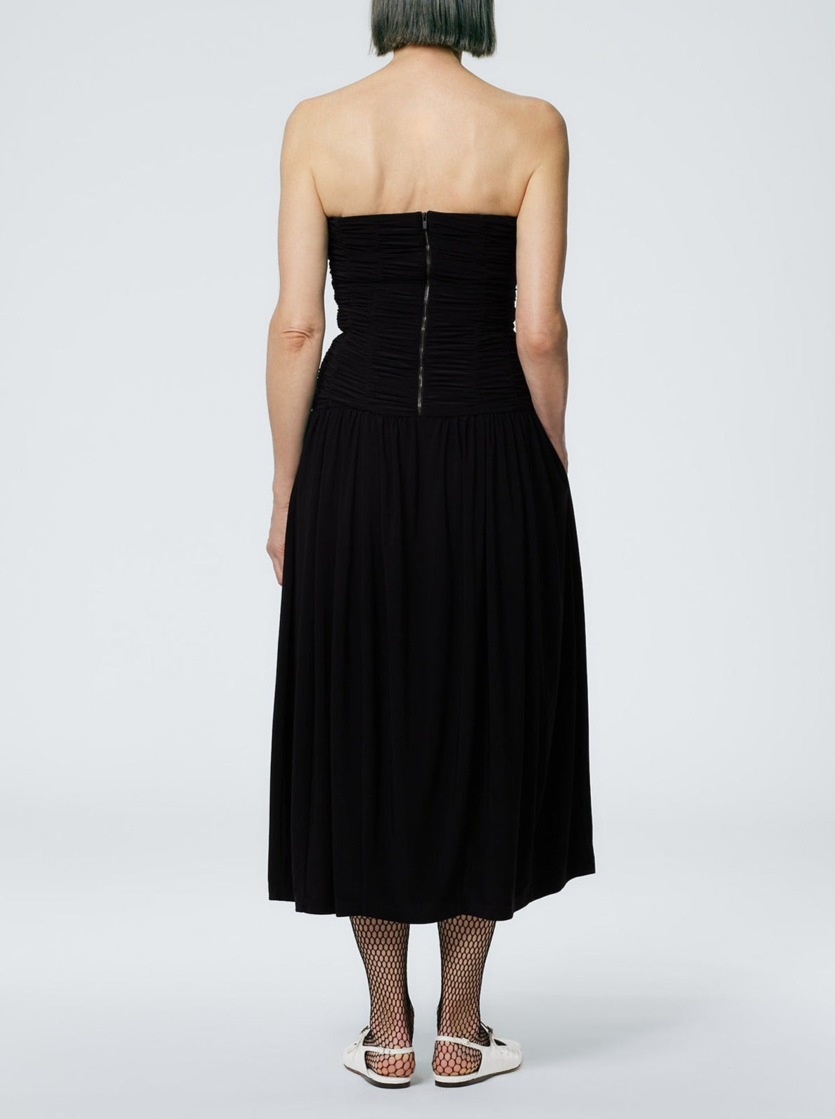 Tibi-Drapey Jersey Ruched Strapless Dress - Black-Dresses-Boboli-Vancouver-Canada