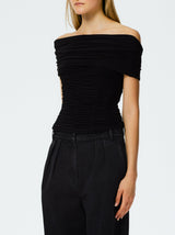 Tibi-Drapey Jersey Ruched Strapless Top - Black-Tops-Boboli-Vancouver-Canada
