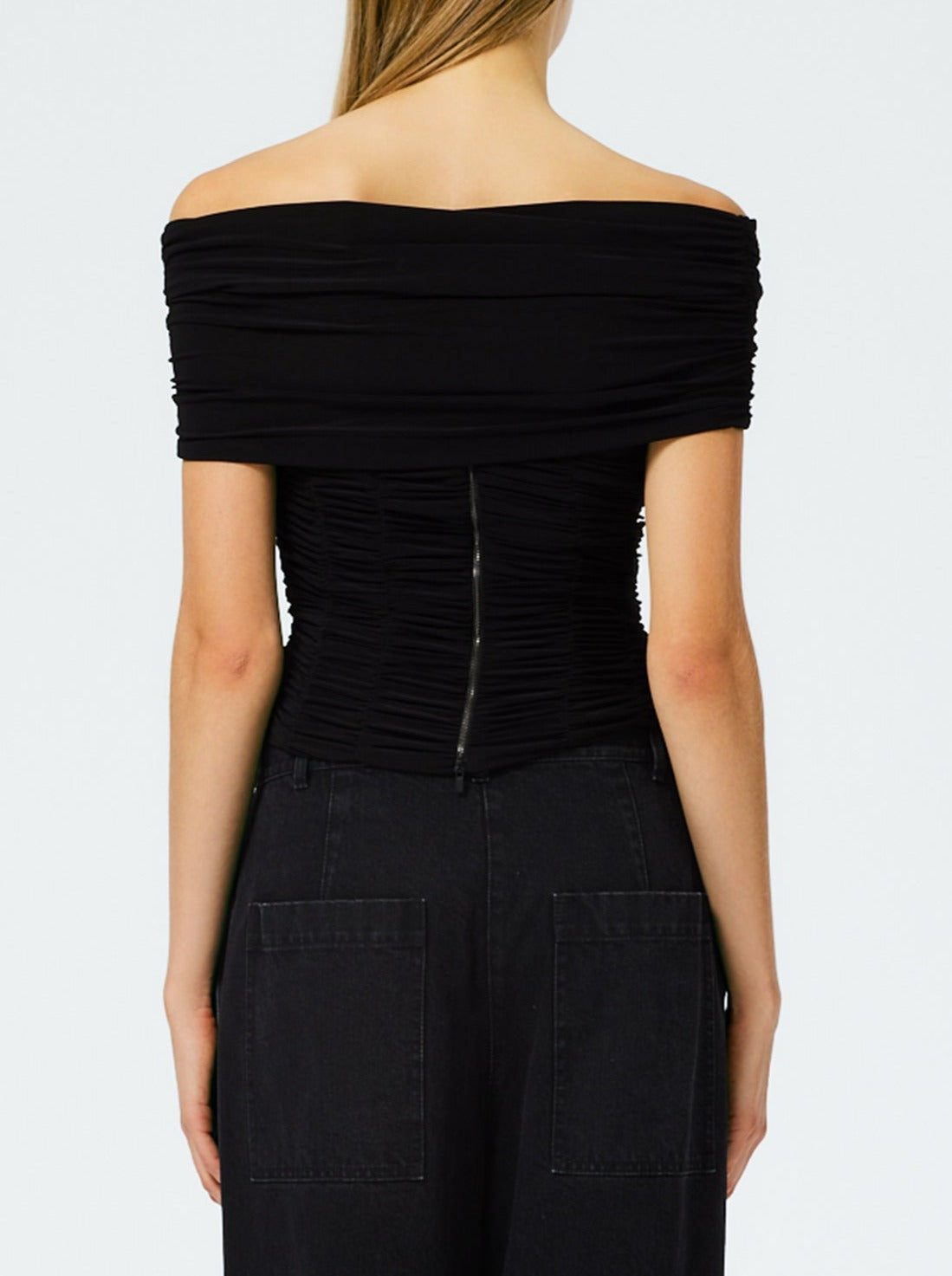 Tibi-Drapey Jersey Ruched Strapless Top - Black-Tops-Boboli-Vancouver-Canada