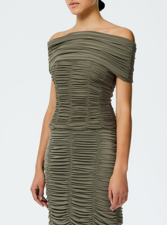 Tibi-Drapey Jersey Ruched Strapless Top - Granite-Tops-Boboli-Vancouver-Canada