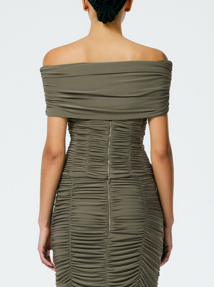 Tibi-Drapey Jersey Ruched Strapless Top - Granite-Tops-Boboli-Vancouver-Canada