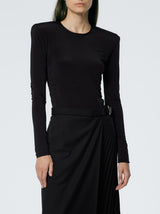 Tibi-Micro Jersey Shoulderpad Fitted Top - Black-Tops-XS-Boboli-Vancouver-Canada