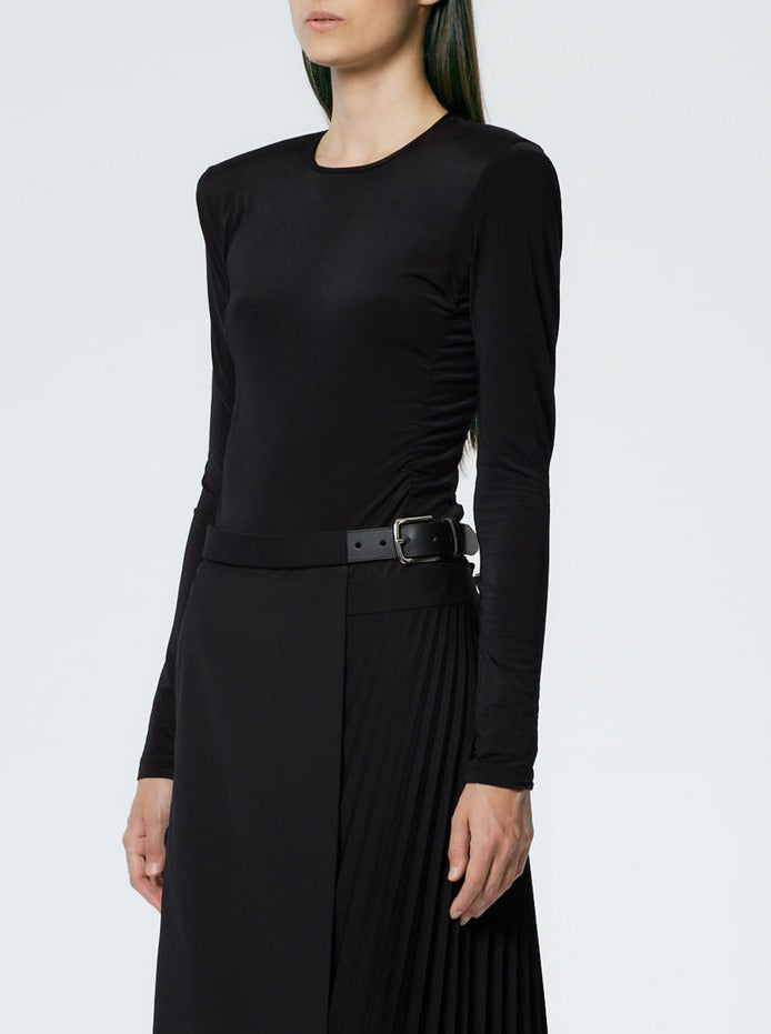 Tibi-Micro Jersey Shoulderpad Fitted Top - Black-Tops-Boboli-Vancouver-Canada