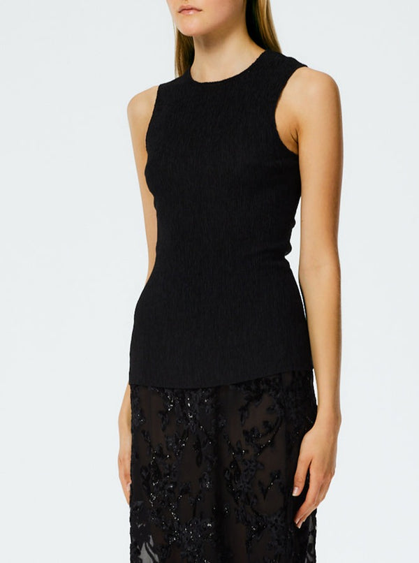 Tibi-Sage Crinkle Lyocell Fitted Tank - Black-Tops-Boboli-Vancouver-Canada