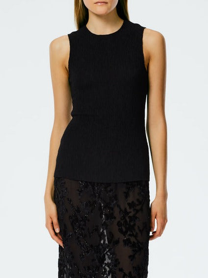 Tibi-Sage Crinkle Lyocell Fitted Tank - Black-Tops-XS-Boboli-Vancouver-Canada