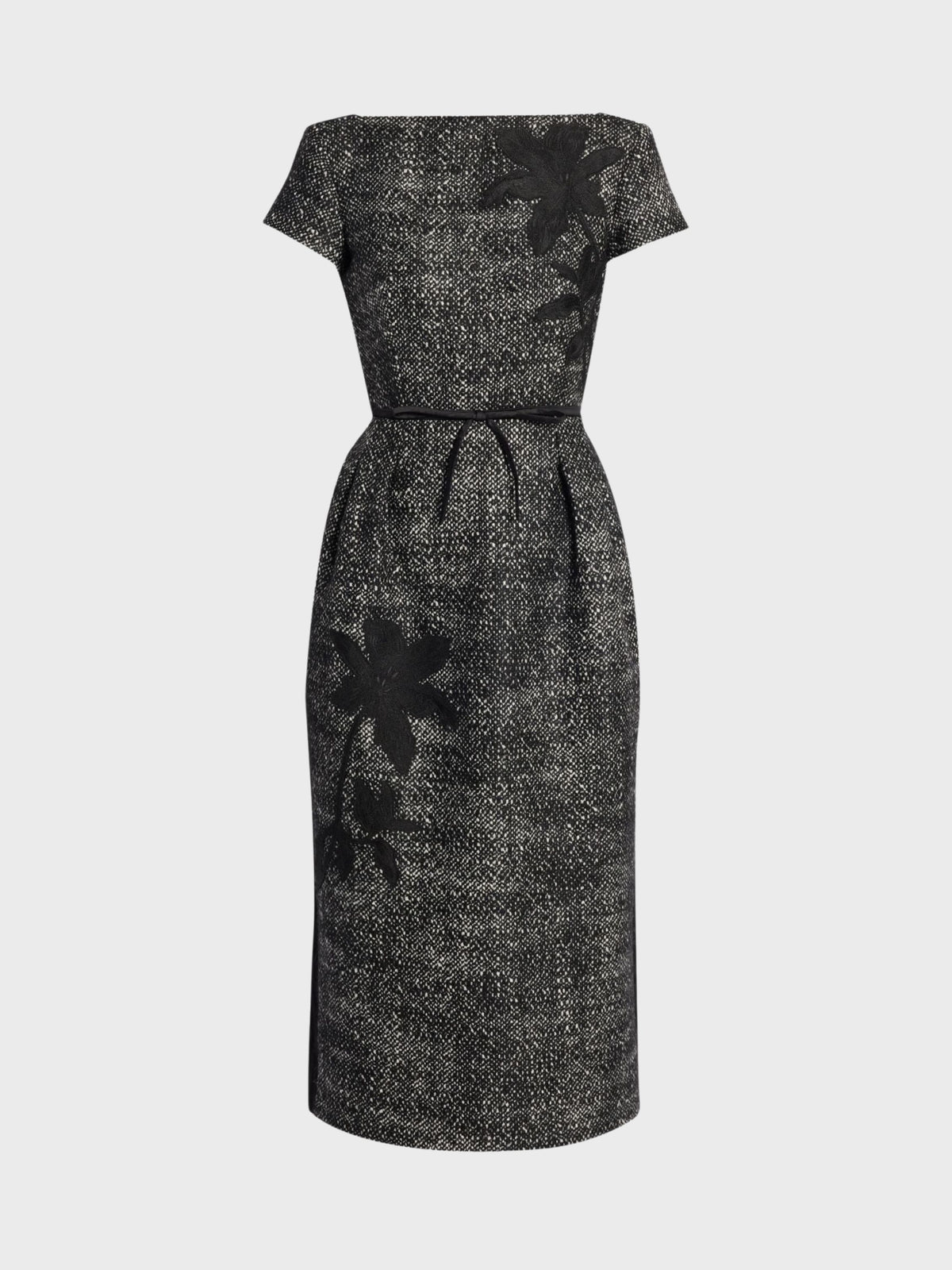 Erdem-Salt & Pepper Wool Short Sleeve Midi Dress-BlackWhite-Dresses-Boboli-Vancouver-Canada