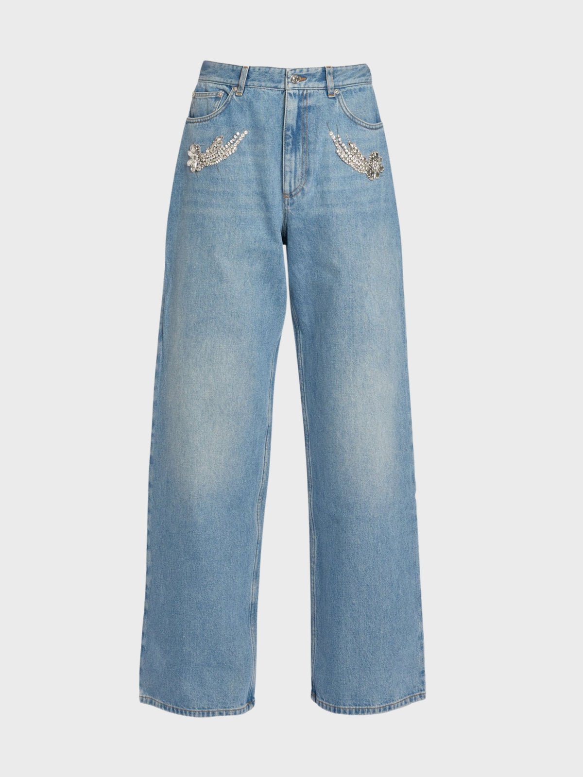 Erdem-Embroidered Denim Straight Jeans-Light Blue-Pants-Boboli-Vancouver-Canada