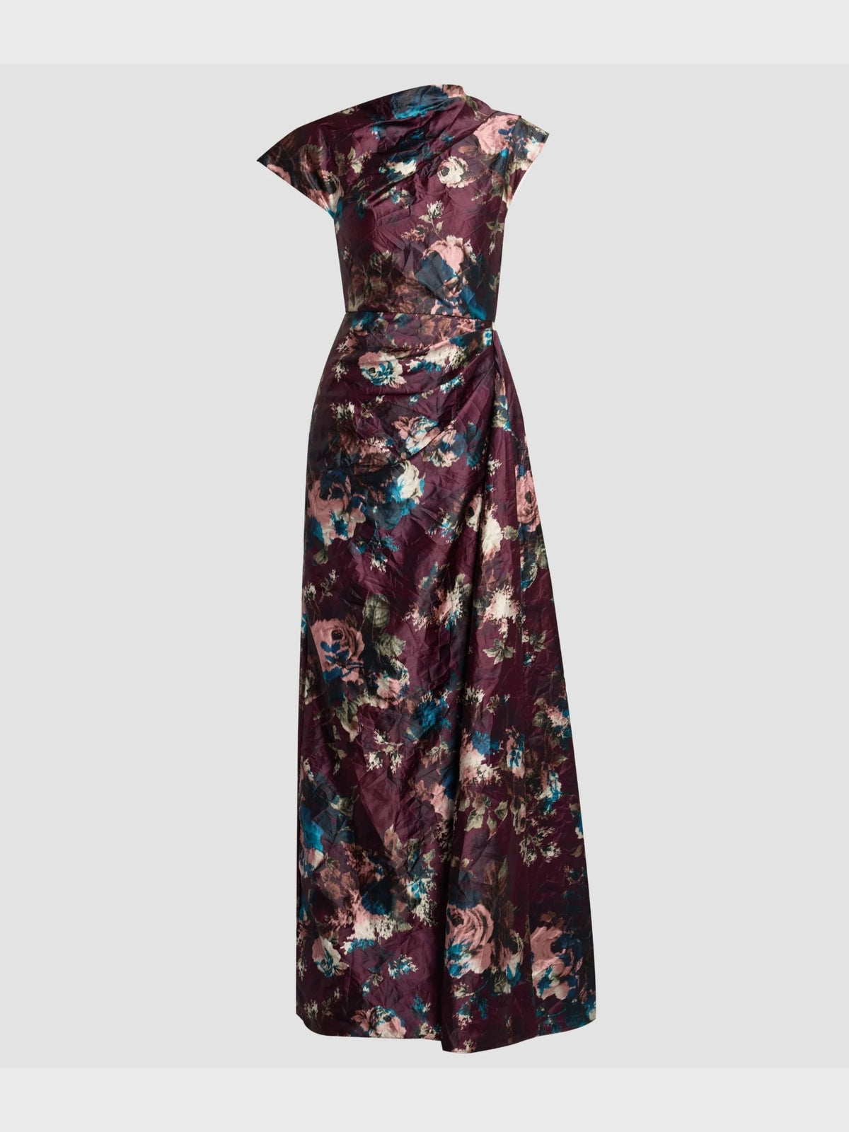 Erdem-Textured Satin Short Sleeve Draped Gown-Fonteyn Rose Burgundy-Dresses-Boboli-Vancouver-Canada