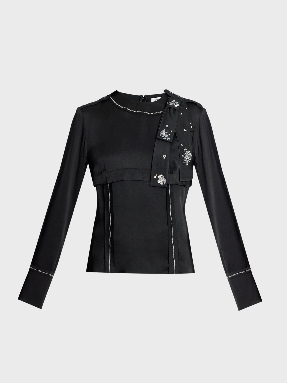 Erdem-Satin Cady Long Sleeve Shirt-Black-Shirts-Boboli-Vancouver-Canada