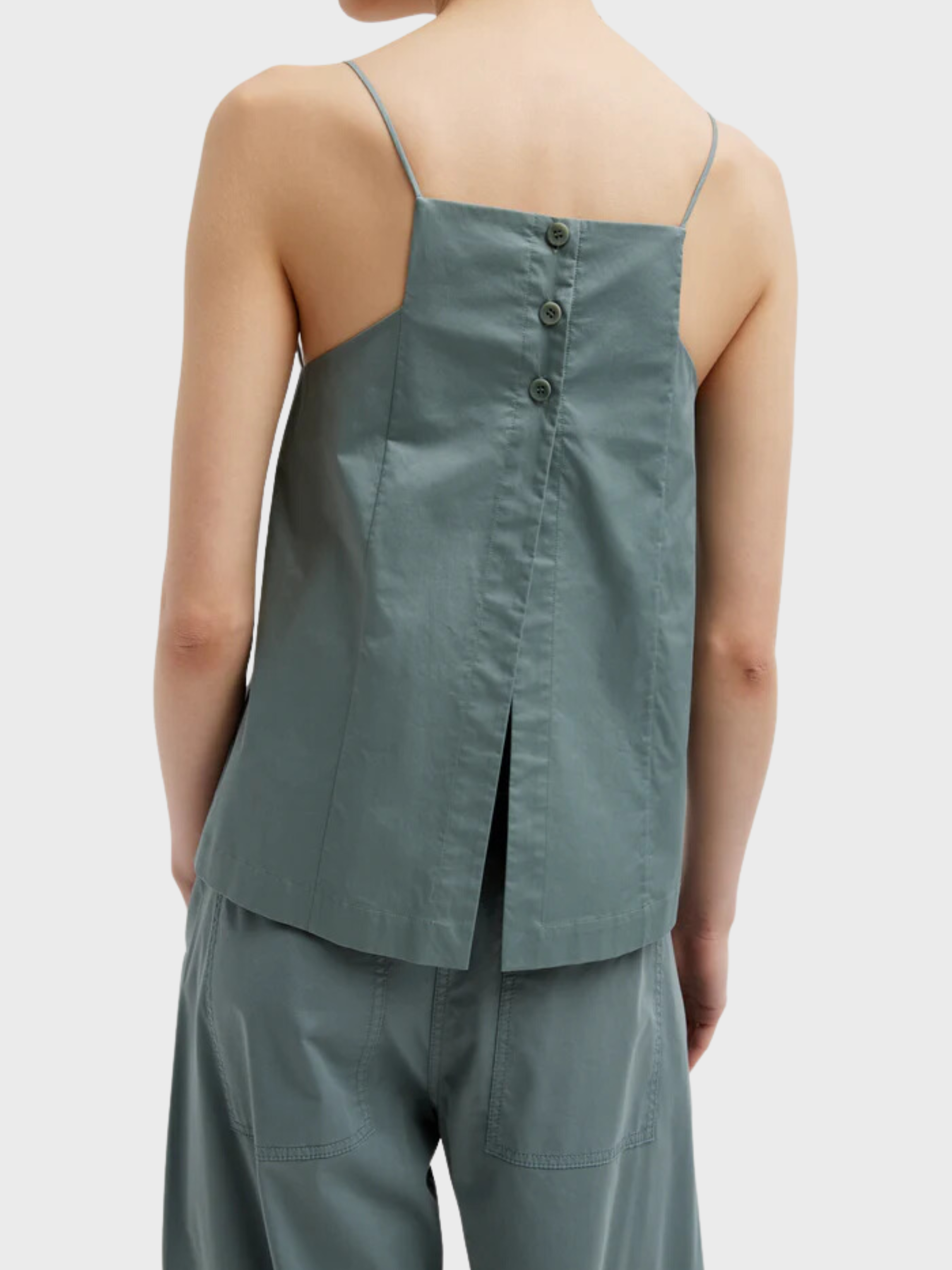 Tibi-Eco Poplin Cropped Criss Cross Tank - Green Limestone-Tanks-US 02-Boboli-Vancouver-Canada