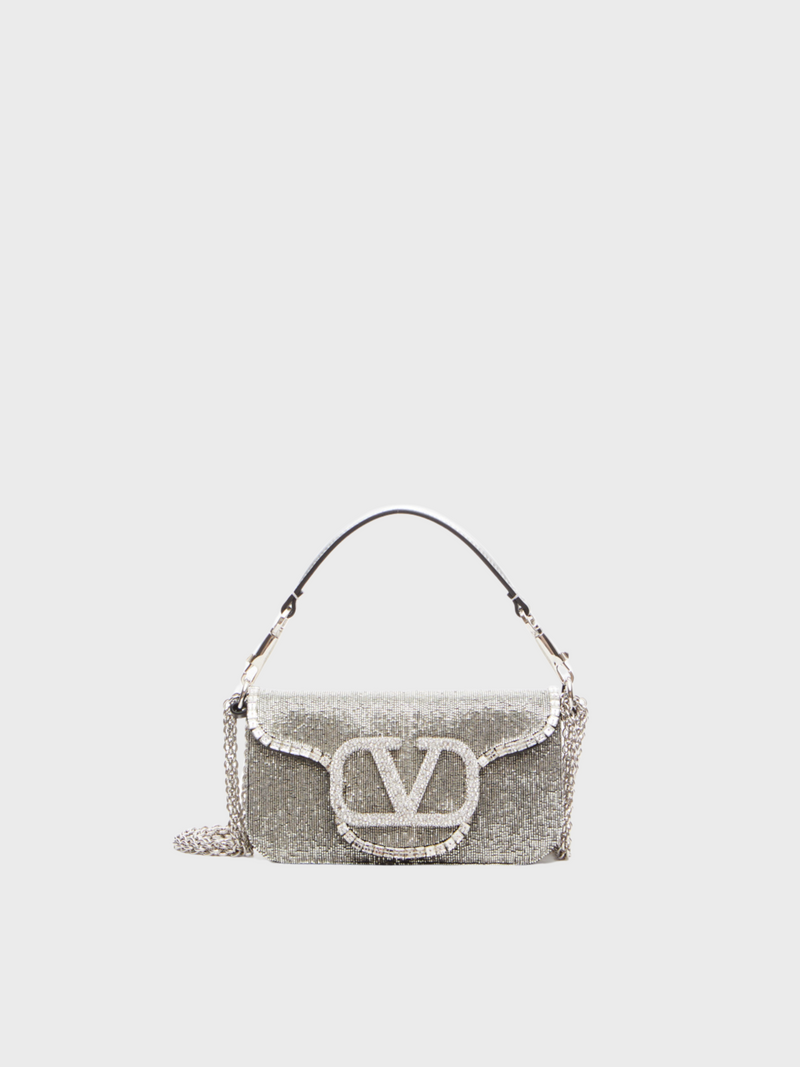 Valentino-Rhinstone Small Shoulder Bag - Crystal/Silver-Bags-One Size-Boboli-Vancouver-Canada