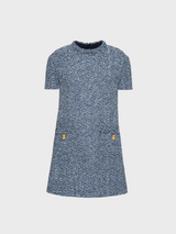 Valentino-Mossi Denim Textured Tweed Dress - Denim/Blue/White-Dresses-IT 38-Boboli-Vancouver-Canada