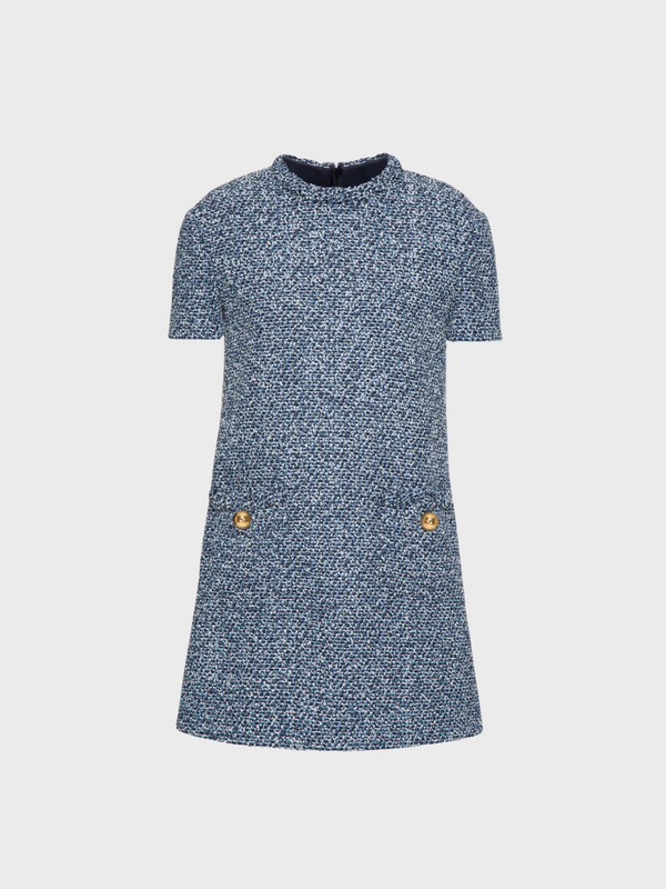 Valentino-Mossi Denim Textured Tweed Dress - Denim/Blue/White-Dresses-IT 38-Boboli-Vancouver-Canada