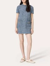 Valentino-Mossi Denim Textured Tweed Dress - Denim/Blue/White-Dresses-Boboli-Vancouver-Canada